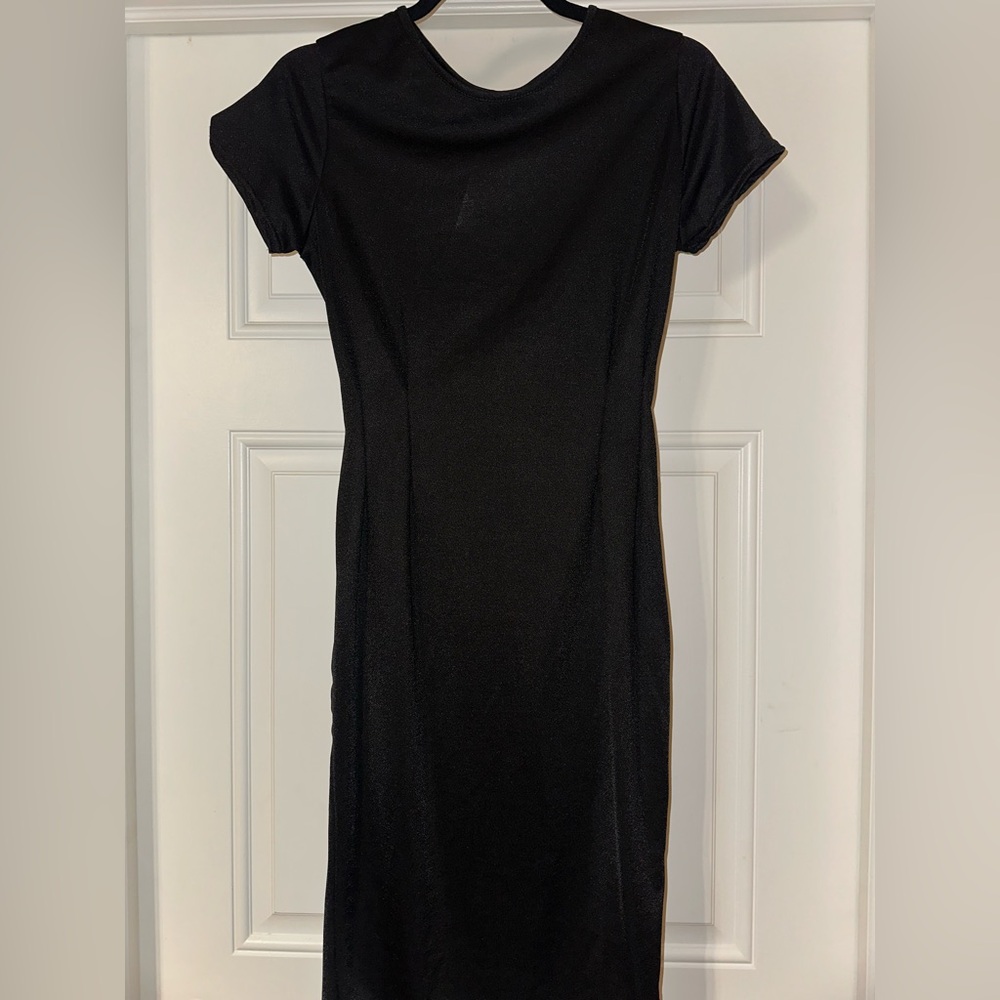 Black cinched waist midi dress